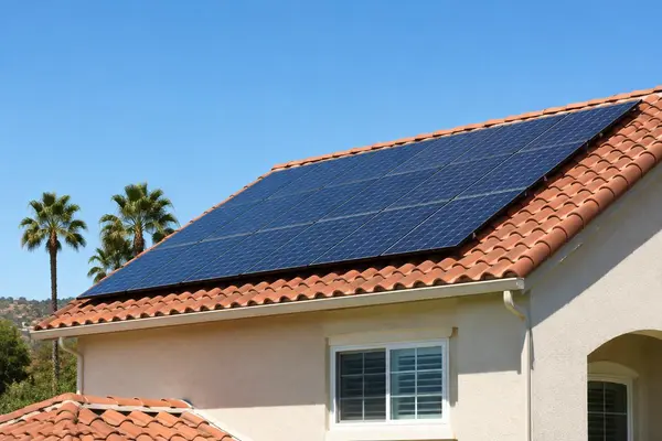 Solar panels on a tile roof of a Southern California home